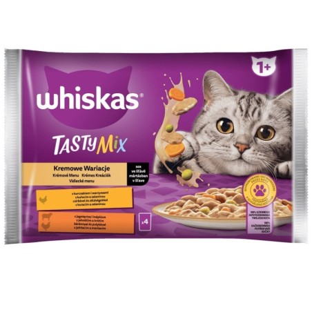 WHISKAS Adult Creamy Variations 4x85g: Nassfutter für adulte Katzen mit Huhn und Gemüse, Lamm und Pute in Sauce
