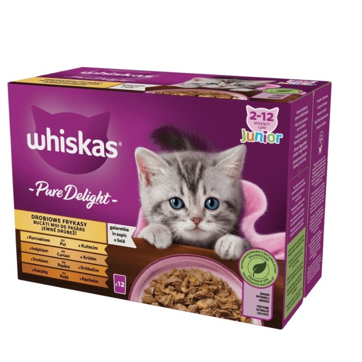 WHISKAS Junior Beutel 12x85g Nassfutter mit Gelee für Kätzchen mit Huhn Truthahn Geflügel Ente