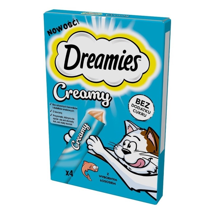 DREAMIES Creamy: Zusatzfutter mit leckerem Lachs für Katzen 40g