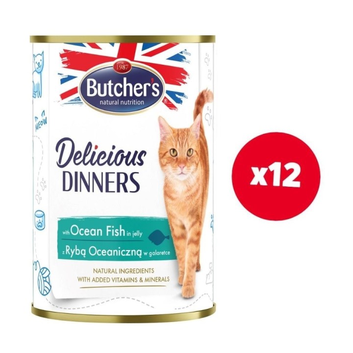BUTCHER'S Delicious Dinners, Nassfutter mit Meeresfisch in Gelee 12x400g