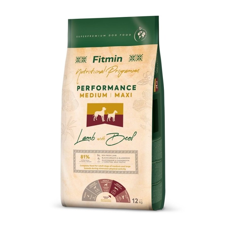FITMIN Dog Nutritional Programme Medium Maxi Performance Lamb&amp,Beef 12 kg für erwachsene Hunde mittlerer und großer Rassen
