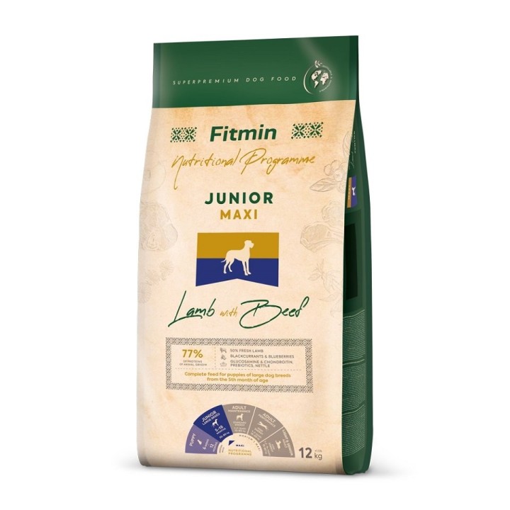 FITMIN Dog Nutritional Programme Maxi Junior Lamb&amp,Beef 12 kg für Welpen großer Rassen