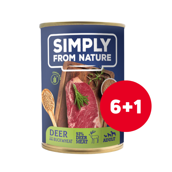 SIMPLY FROM NATURE Hundenassfutter Hirsch mit Buchweizengrütze 6 x 400 g + 1 GRATIS