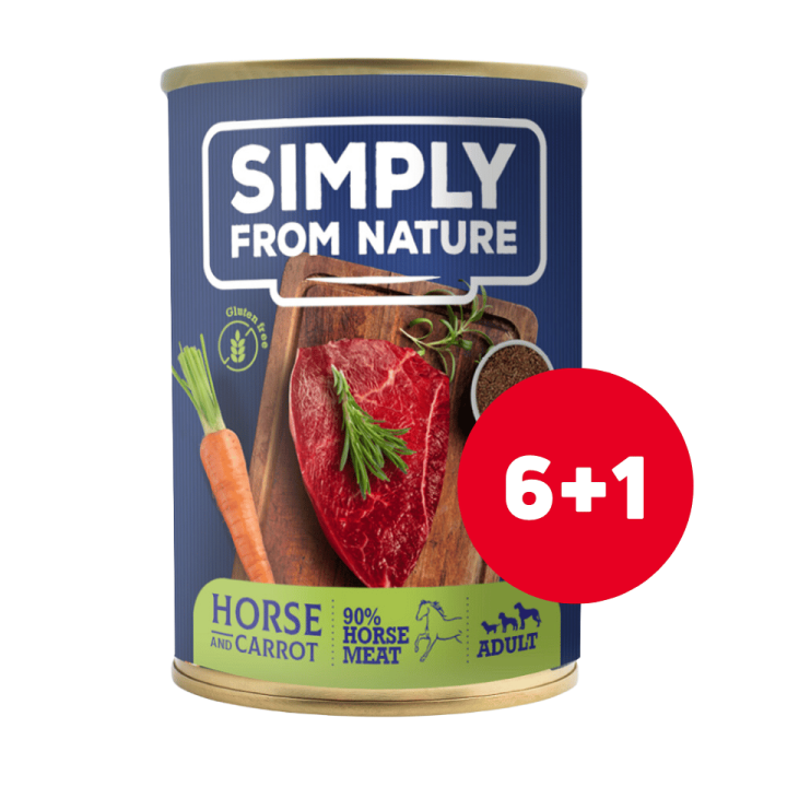 SIMPLY FROM NATURE Hundenassfutter Pferdefleisch mit Leinsamen 6 x 400 g + 1 gratis