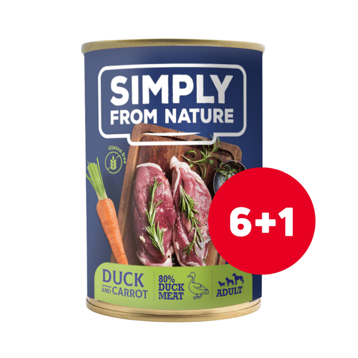 SIMPLY FROM NATURE Nassfutter für Hunde Ente mit Karotten 6 x 400 g + 1 GRATIS