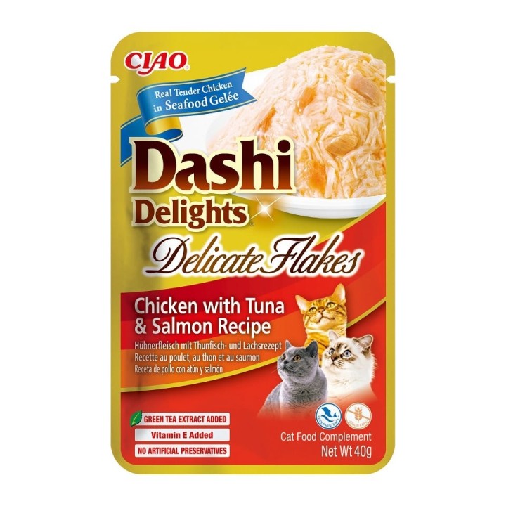 INABA Cat Dashi Delights Delicate Flakes Huhn, Thunfisch und Lachs 40g