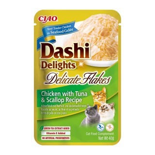 INABA Cat Dashi Delights Delicate Flakes Huhn, Thunfisch und Jakobsmuscheln 40g