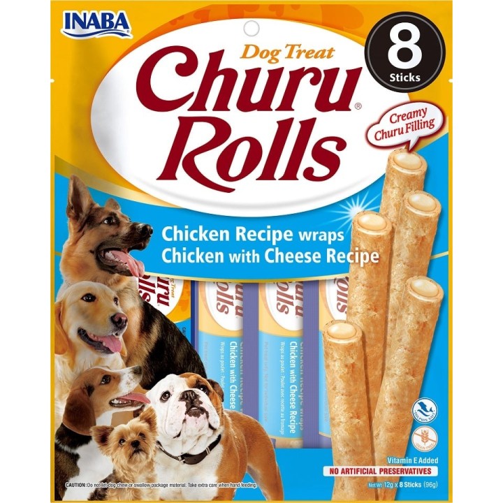 INABA Churu Rolls Chicken 8x12g Hähnchen-Käse-Wrap für Ihren Hund