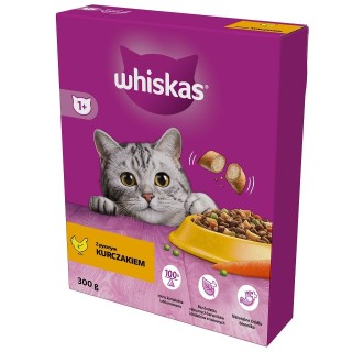 WHISKAS Adult 300g: Trockenvollnahrung mit leckerem Huhn für adulte Katzen