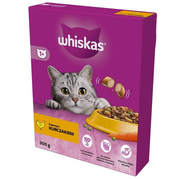 WHISKAS Adult 300g: Trockenvollnahrung mit leckerem Huhn für adulte Katzen