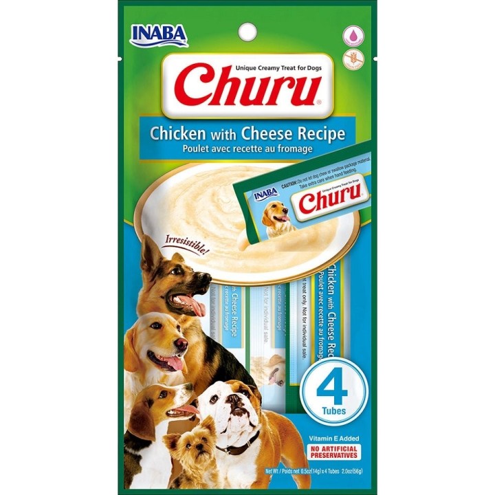 INABA Churu Chicken with cheese 4x14g Huhn mit Käse für Ihren Hund