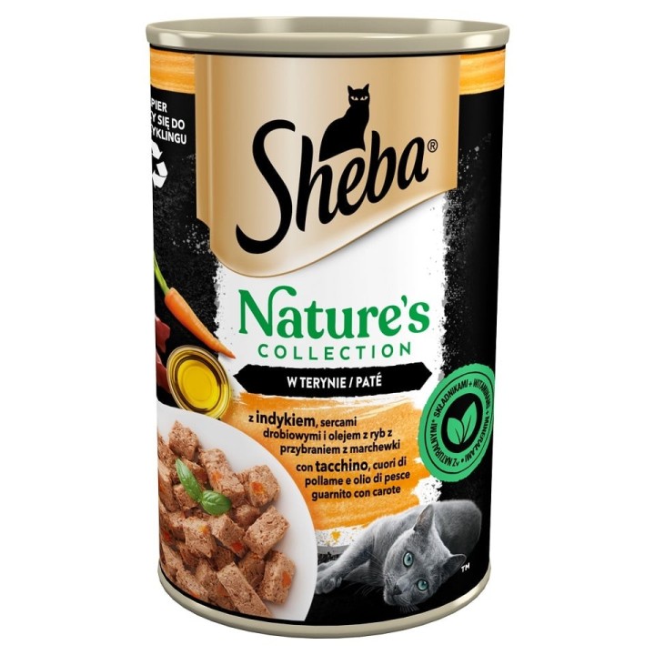SHEBA 400 g Nature's Collection mit Putenfleisch, Geflügelherzen und Fischöl, garniert mit Karotten in Terrine