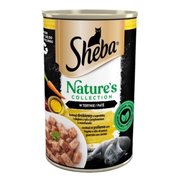SHEBA 400 g Nature's Collection: Nassvollnahrung für adulte Katzen Geflügel Cocktail mit Leber und Fischöl, garniert mit Karo