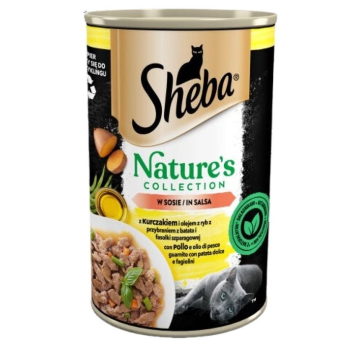 SHEBA 400 g Nature's Collection: Nassvollnahrung mit Hühnerfleisch und Fischöl mit einer Beilage aus Süßkartoffeln und grünen