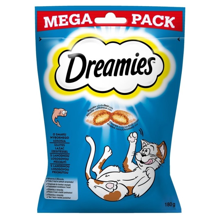 DREAMIES Mega Pack 180g- Leckere Katzenleckerlis mit Lachsgeschmack