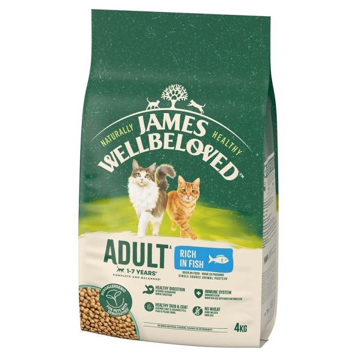 JAMES WELLBELOVED Adult 4 kg Trockenvollnahrung für ausgewachsene Katzen von 1-7 Jahren, reich an Fisch
