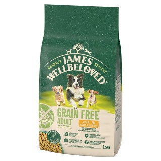 JAMES WELLBELOVED Adult 1,5 kg getreidefreies Trockenvollfutter für ausgewachsene Hunde von 1-7 Jahren, reich an Putenfleisch