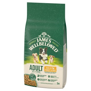 JAMES WELLBELOVED Adult 2 kg Trockenvollnahrung für ausgewachsene Hunde von 1-7 Jahren mit Putenfleisch und Reis