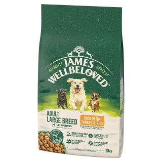 JAMES WELLBELOVED Adult 10 kg Trockenvollnahrung für ausgewachsene Hunde großer Rassen von 14 Monaten bis 10 Jahren mit Puten