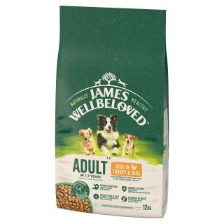 JAMES WELLBELOVED Adult 12 kg Trockenvollnahrung für ausgewachsene Hunde von 1-7 Jahren mit Putenfleisch und Reis