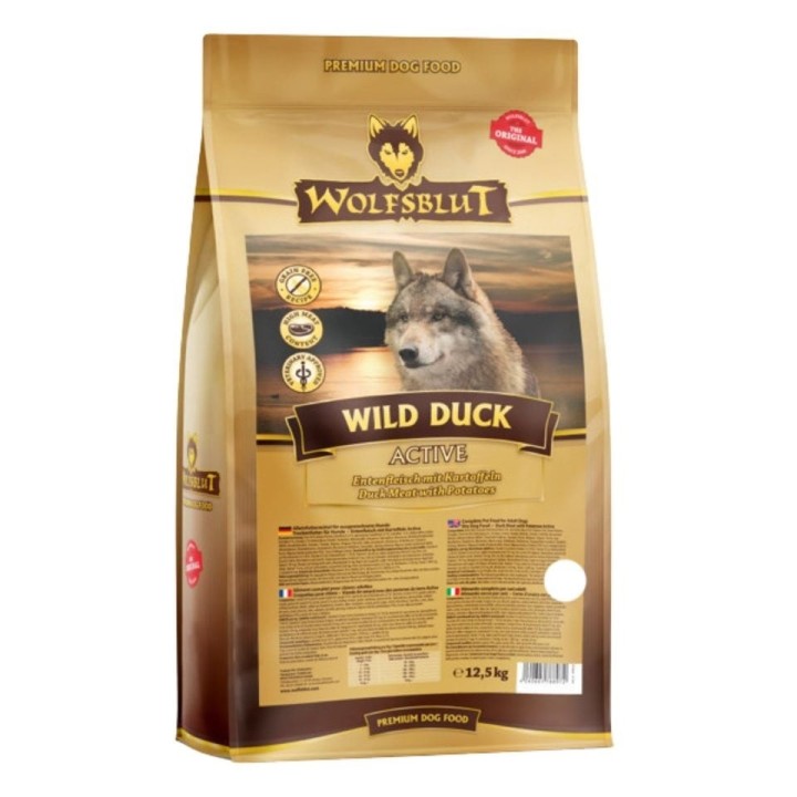 WOLFSBLUT Wild Duck Active Trockenfutter für aktive Hunde mit Ente und Kartoffeln 12,5 kg