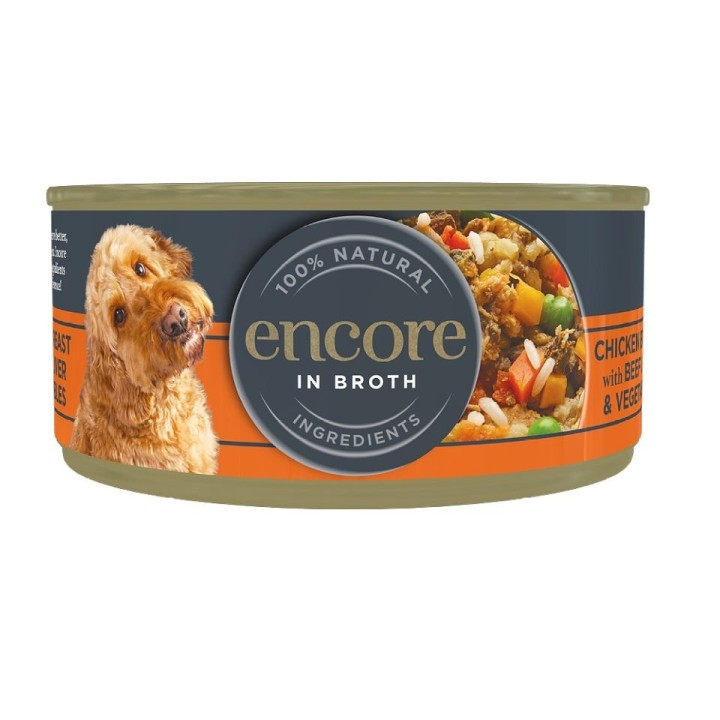 ENCORE Dog Huhn mit Rinderleber und Gemüse in Brühe für Hunde 12x156g