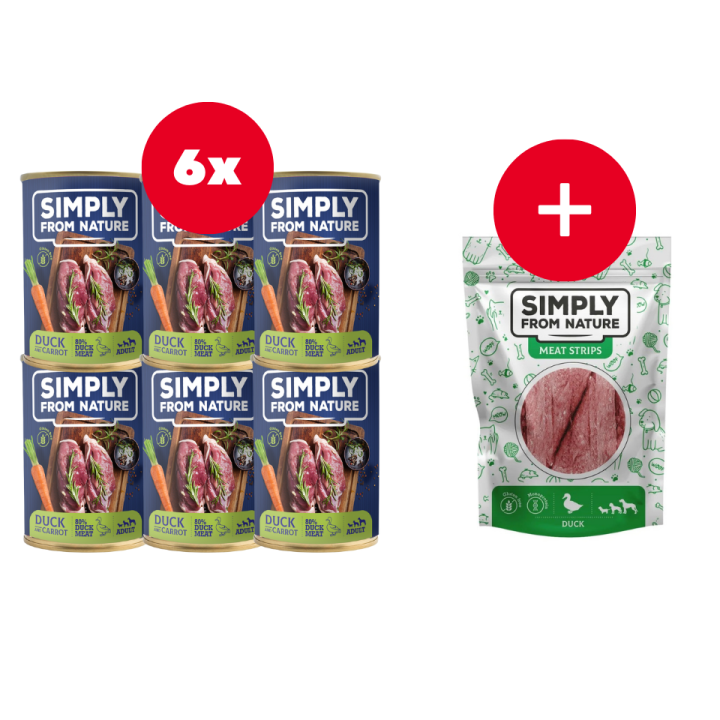 SIMPLY FROM NATURE Nassfutter für Hunde Ente mit Karotten 6 x 400 g + Snack GRATIS