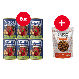 SIMPLY FROM NATURE Nassfutter für Hunde mit Pferdefleisch und Kartoffeln 6 x 400 g + Snack GRATIS