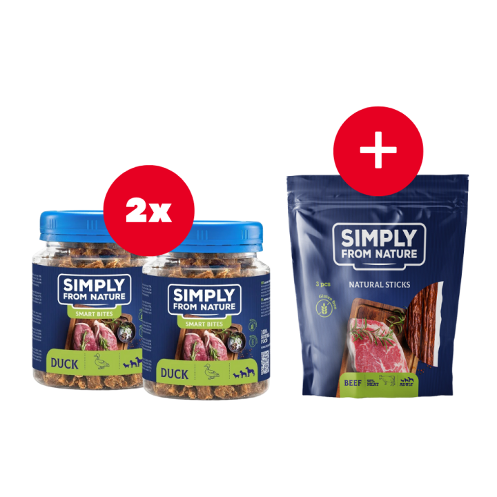SIMPLY FROM NATURE Smart Bites Trainingssnacks mit Ente für Hunde 2 x 130 g + Snack GRATIS