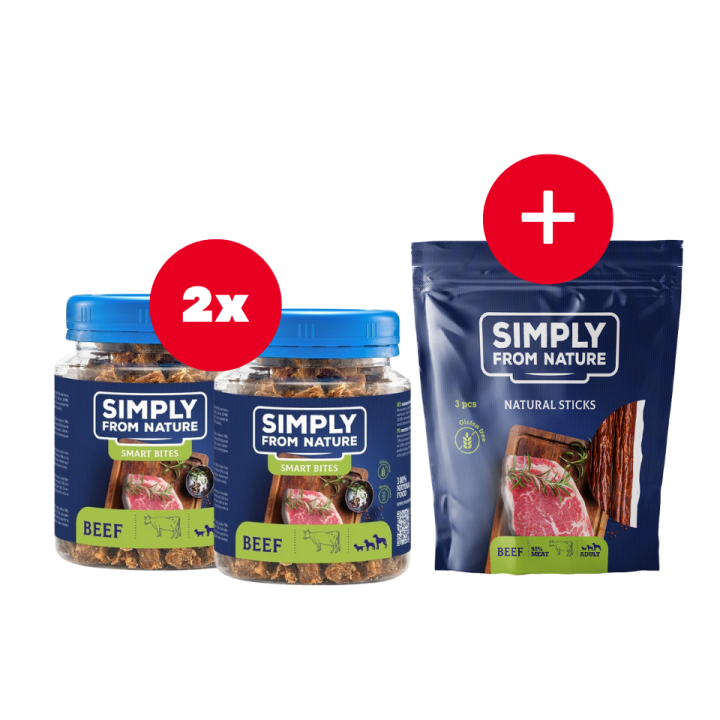 SIMPLY FROM NATURE Smart Bites Trainingssnacks mit Rindfleisch für Hunde 2 x 130 g + Snack GRATIS