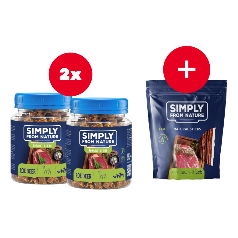 SIMPLY FROM NATURE Smart Bites Trainingssnacks mit Wildfleisch für Hunde 2 x 130 g + Snack GRATIS