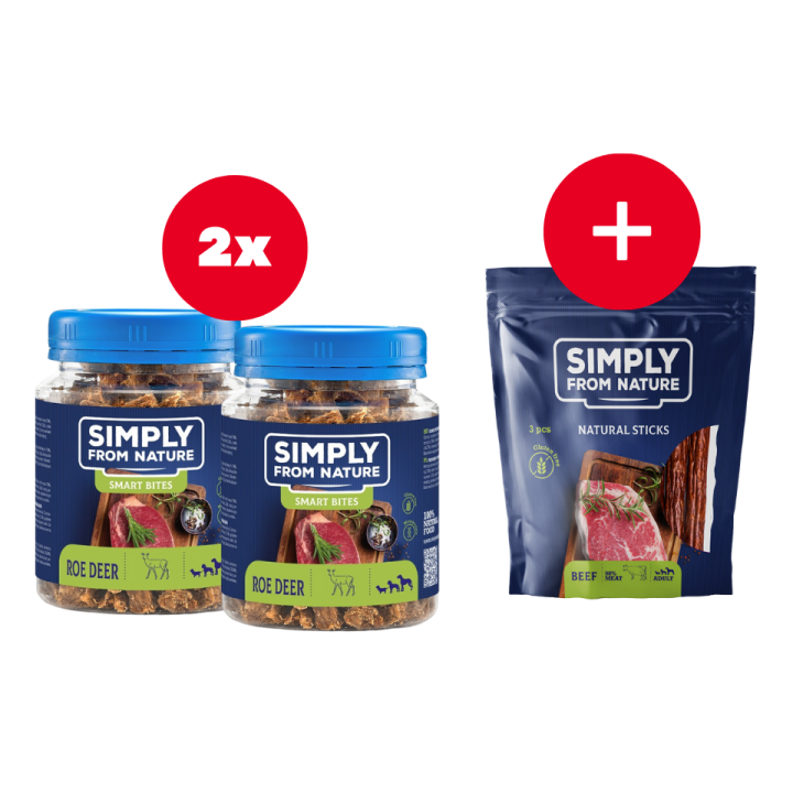 SIMPLY FROM NATURE Smart Bites Trainingssnacks mit Wildfleisch für Hunde 2 x 130 g + Snack GRATIS