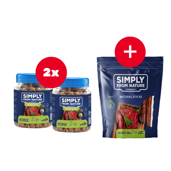 SIMPLY FROM NATURE Smart Bites Trainingssnacks mit Pferdefleisch für Hunde 2 x 130 g + Snack GRATIS