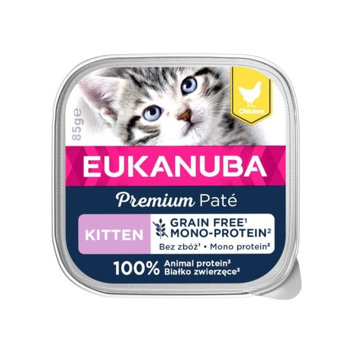 EUKANUBA Grain Free Kitten Monoprotein Pastete mit Huhn für Kätzchen 12x85 g