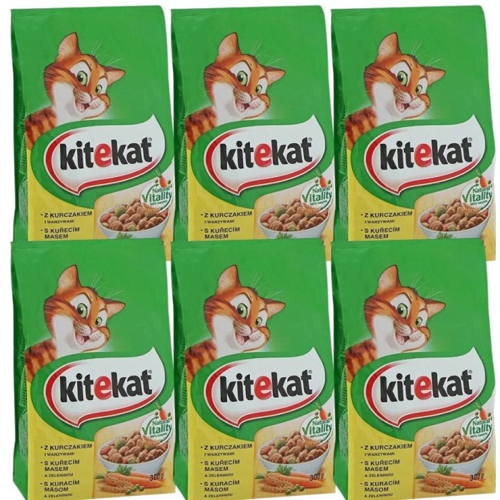 KITEKAT Huhn und Gemüse Trockenfutter für adulte Katzen 6x300g
