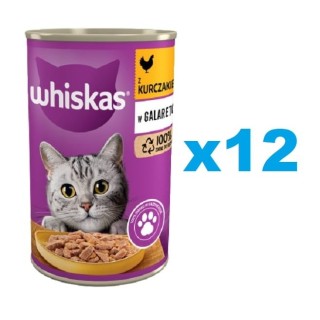 WHISKAS Adult 12x400 g - Nassfutter für adulte Katzen Huhn in Gelee
