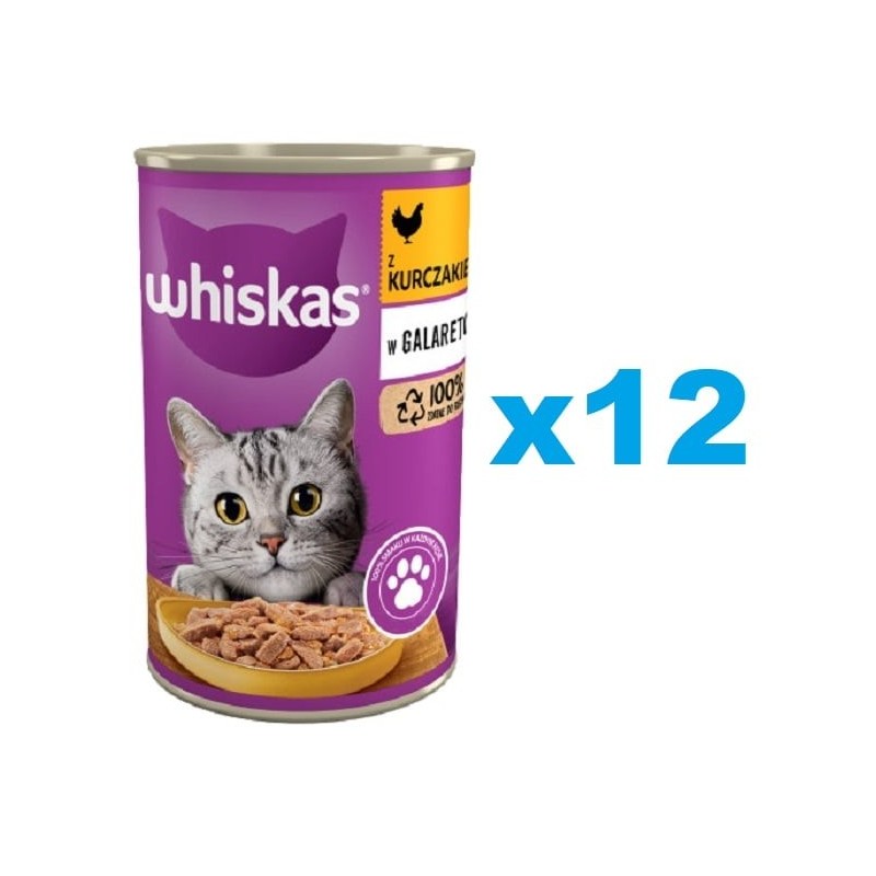 WHISKAS Adult 12x400 g - Nassfutter für adulte Katzen Huhn in Gelee