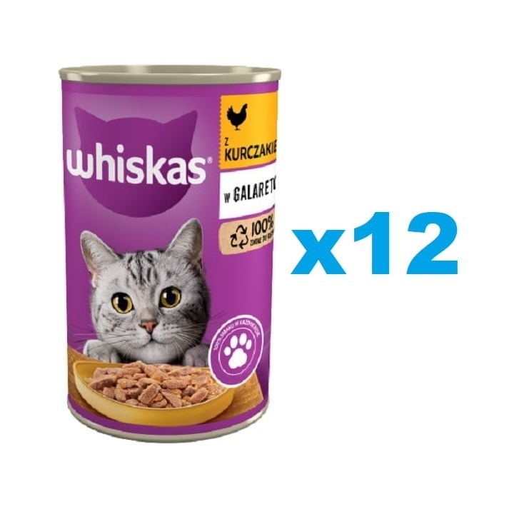 WHISKAS Adult 12x400 g - Nassfutter für adulte Katzen Huhn in Gelee