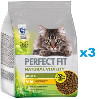 PERFECT FIT Natural Vitality Trockenfutter mit Huhn und Truthahn adulte Katzen 3x2,4 kg