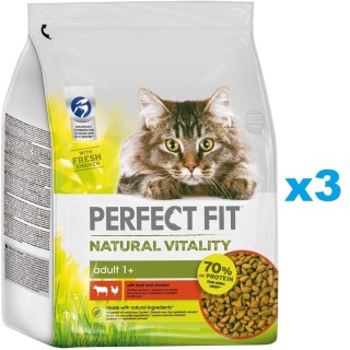 PERFECT FIT Natural Vitality 3x2,4kg: Trockenfutter mit Rind und Huhn für adulte Katzen