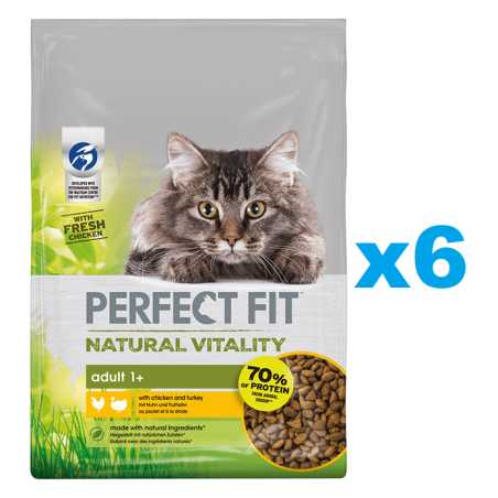 PERFECT FIT Natural Vitality 1+ Trockenfutter mit Huhn und Truthahn adulte Katzen 6x650 g