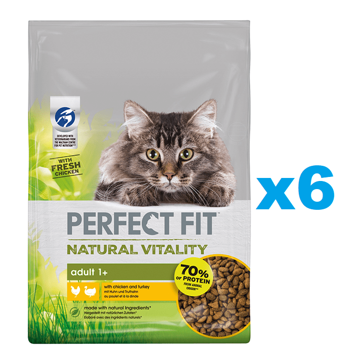 PERFECT FIT Natural Vitality 1+ Trockenfutter mit Huhn und Truthahn adulte Katzen 6x650 g