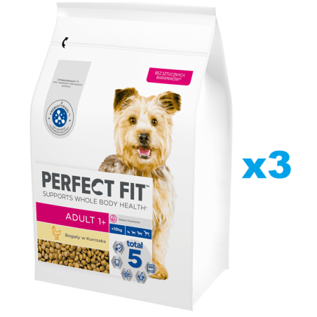 PERFECT FIT Adult 1+ Trockenfutter mit Huhn adulte Hunde kleine Rassen 3x2,6 kg