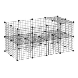 PawHut Absperrgitter DIY Laufgitter für Kleintiere 36 Platten schwarz 146x73x73cm sicherer Welpenlaufstall für drinnen & drau