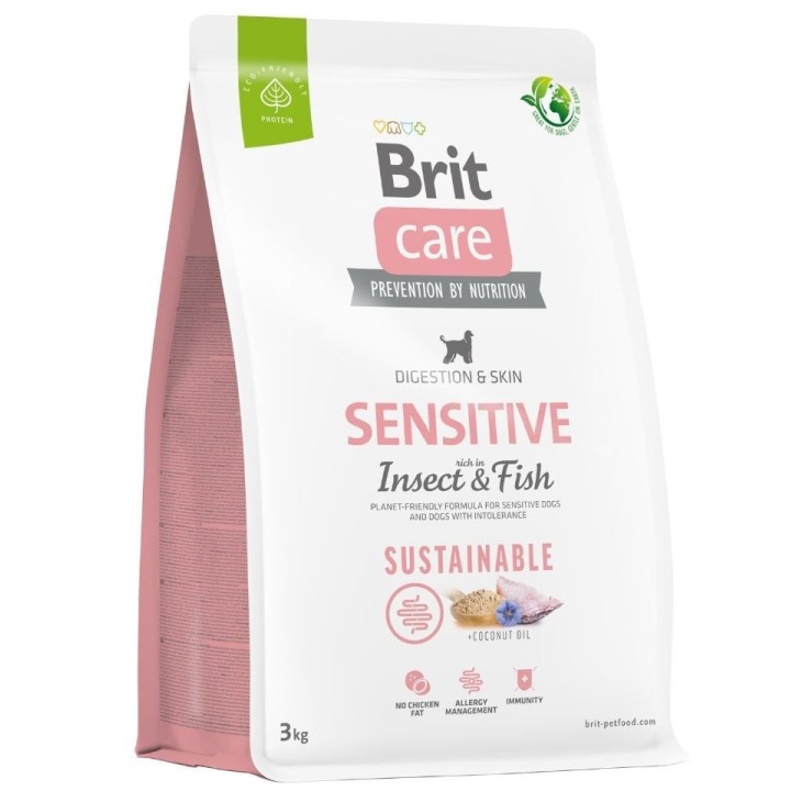 BRIT CARE Dog Sustainable Sensitive fish insekt für erwachsene Hunde mit Fisch und Insekten 3 kg