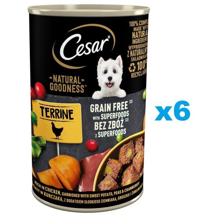 CESAR Natural Goodness Terrine 6x400g reich an Huhn mit Süßkartoffeln, Erbsen und Preiselbeeren
