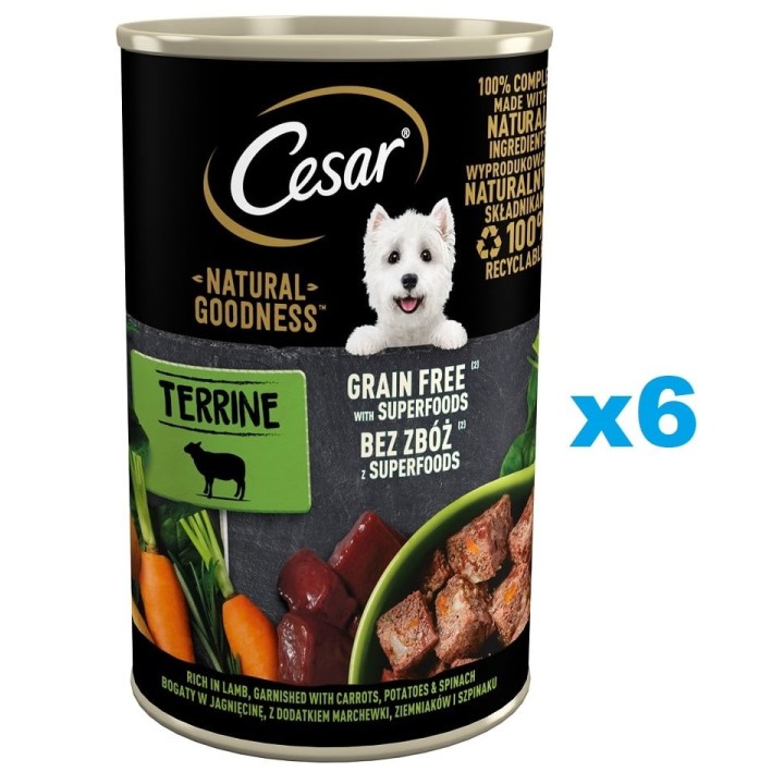 CESAR Natural Goodness in Terrine 6x400 g reich an Lammfleisch mit Karotten, Kartoffeln und Spinat