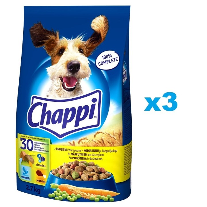 CHAPPI 3x2,7 kg - Trockenfutter mit Geflügel und Gemüse