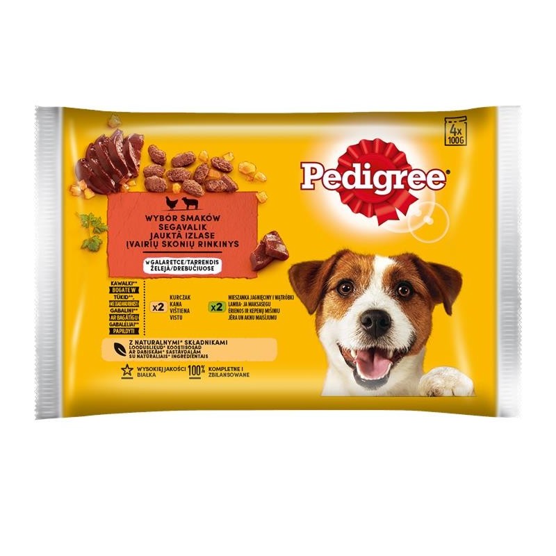 PEDIGREE Adult Mix in Gelee 4x100g: Nassfutter für adulte Hunde mit Huhn und einer Mischung aus Lammfleisch und Leber