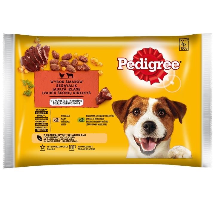 PEDIGREE Adult Mix in Gelee 4x100g: Nassfutter für adulte Hunde mit Huhn und einer Mischung aus Lammfleisch und Leber